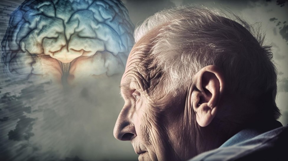 memory loss and dementia concept: head of an elderly man in a profile