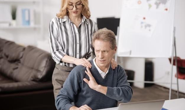 Dissatisfied man rejects woman behind him